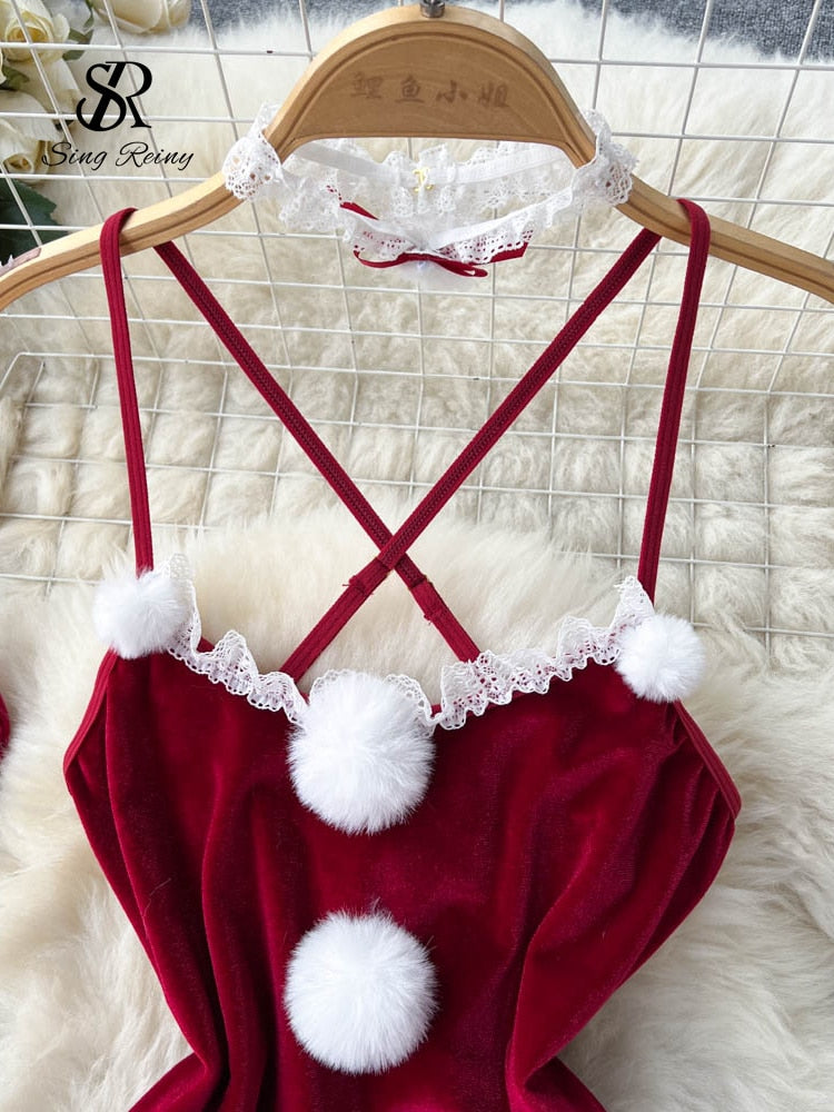 Velvet Sexy Slim Rompers Women Fashion Sleeveless Sweet Short Playsuits Ladies Cosplay Y2K Backless Bodysuits