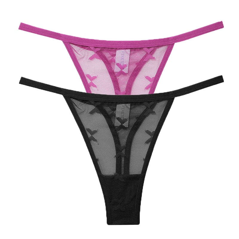 2PCS/Set Mesh Transparent Thong Women Panties Underwear Seamless G-String Female Underpants Intimates Lingerie S-XL