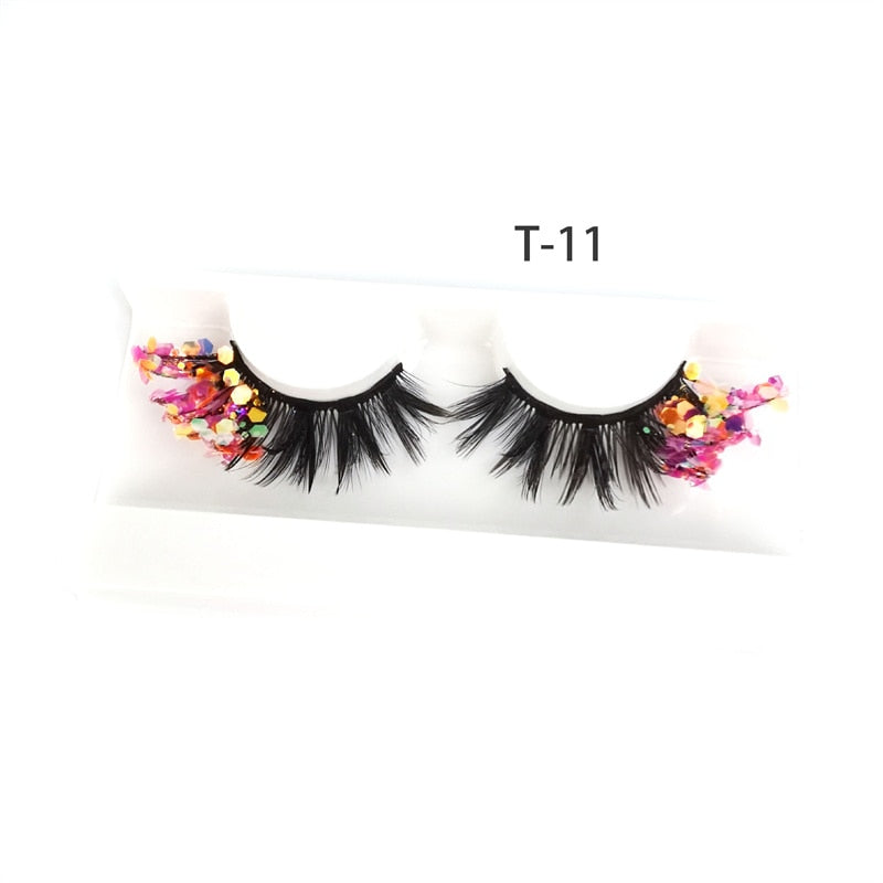 3D Diamond Shiny Fluffy Handmade Faux Mink Dramatic Decoration Eye Dress up EyeLashes Set False Eyelashes Colored Lashes