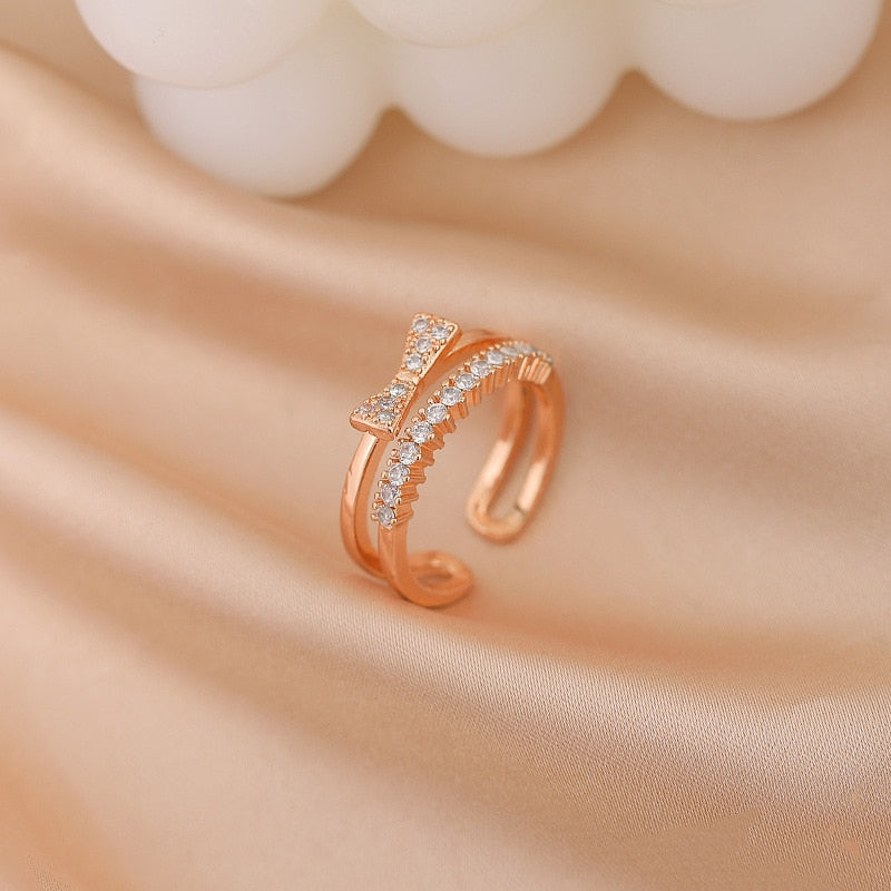 Luxury Gold Color Pearl Zircon Rings Vintage Sexy Open Joint Elegant