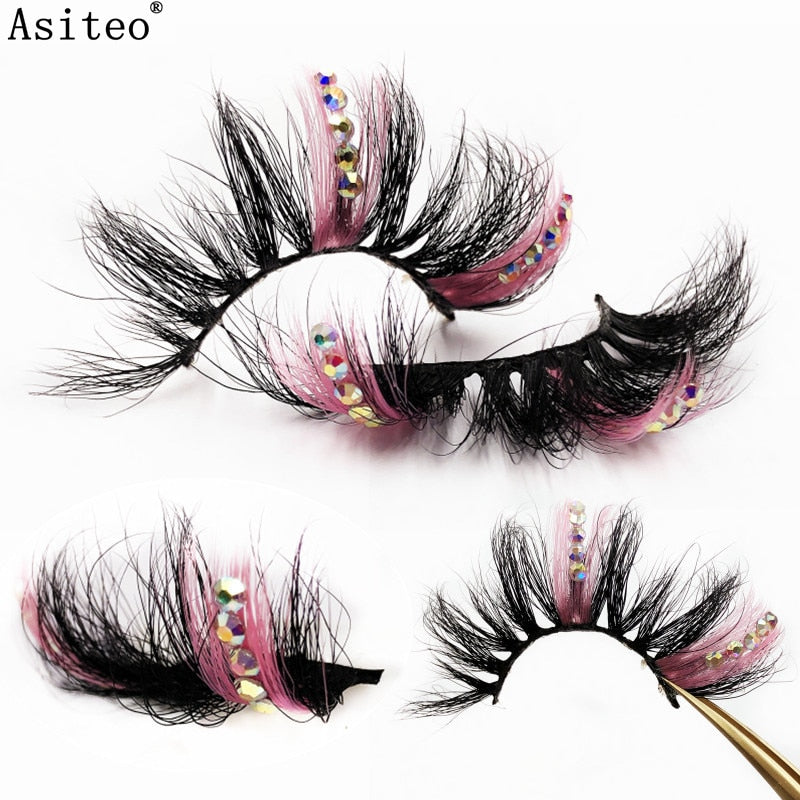 25mm Fluffy Diamond Ombre Colored Mink Lashes 5D Natural Volume Colorful Vegan Eyelashes Makeup