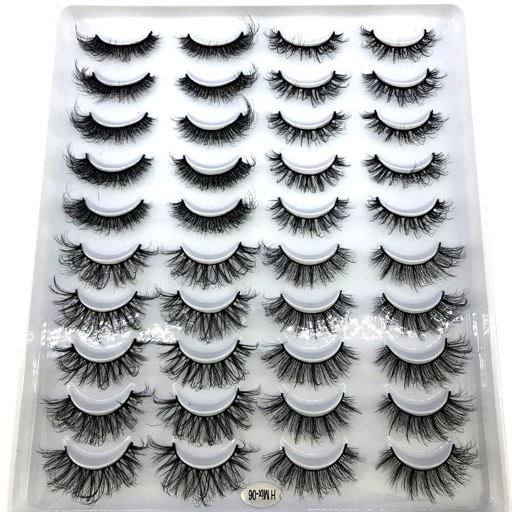 20 pairs long Natural Mink False Eyelashes Cross Dense Handmade Cotton Stalk Eye Lashes Mink Fake Eyelashes