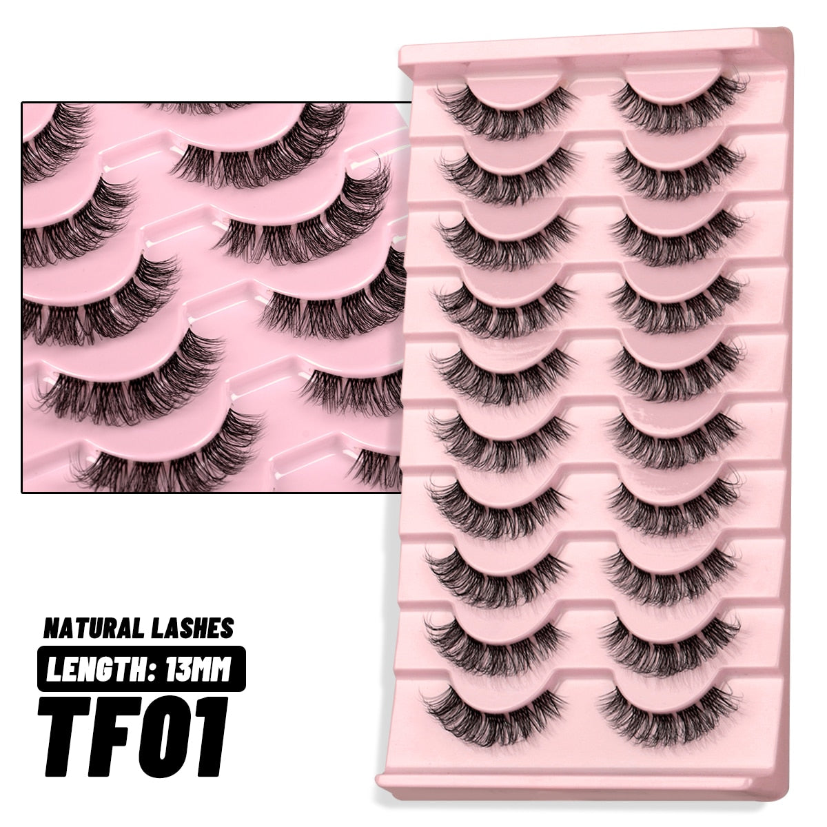 Clear Band Lashes Natural Look Wispy Mink Eyelashes Fluffy 16mm Cat Eye Lashes Pack 5D 10 Pairs Fake Eyelashes