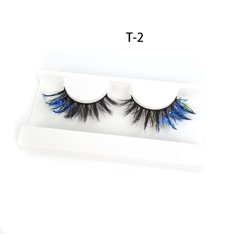 3D Diamond Shiny Fluffy Handmade Faux Mink Dramatic Decoration Eye Dress up EyeLashes Set False Eyelashes Colored Lashes