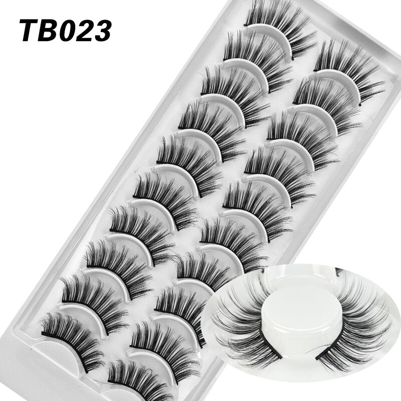 10 Pairs Natural 3d Faux Mink False Eyelashes Dense Curls Slim Short Lashes Cosplay Dramatic Eyelashes