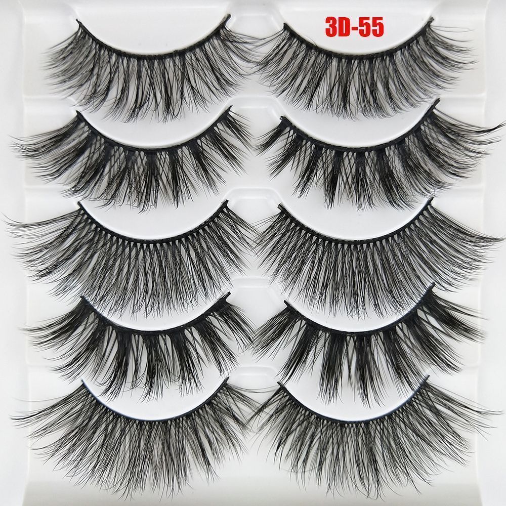 5 Pairs 3D Faux Mink Hair False Eyelashes Wispies Fluffies Drama Natural Long Soft Handmade Cruelty-free Black Lashes