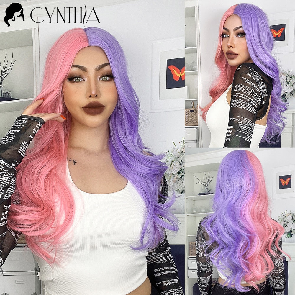 Blonde Synthetic Wig for Woman Long Body Wave Hair Cosplay Lolita Party Natural Heat Resistant Wigs Fiber Daily Hair