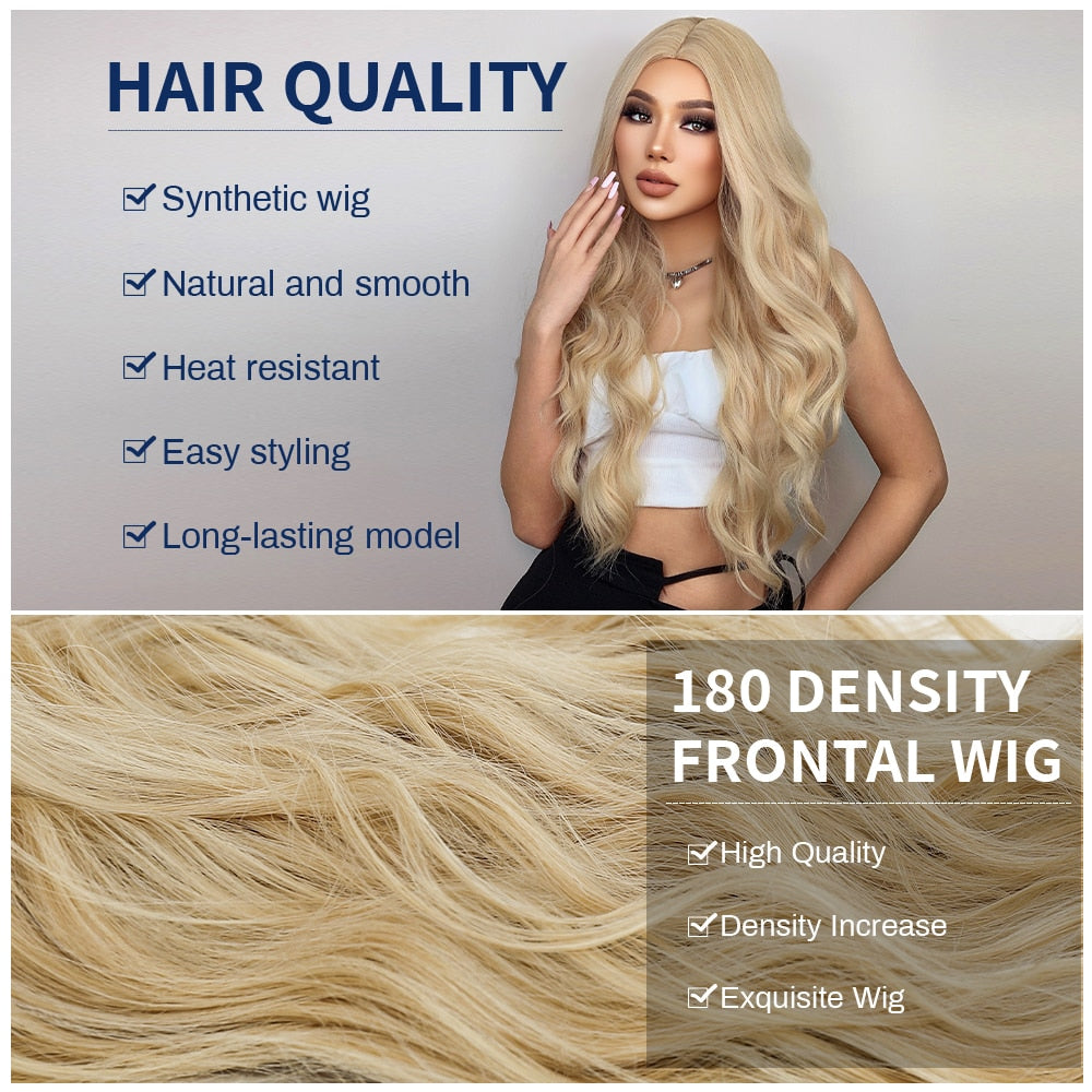 Blonde Body Wave Synthetic Wigs For Women Long Wave White Lolita Cosplay Party Natural Heat Resistant Hair