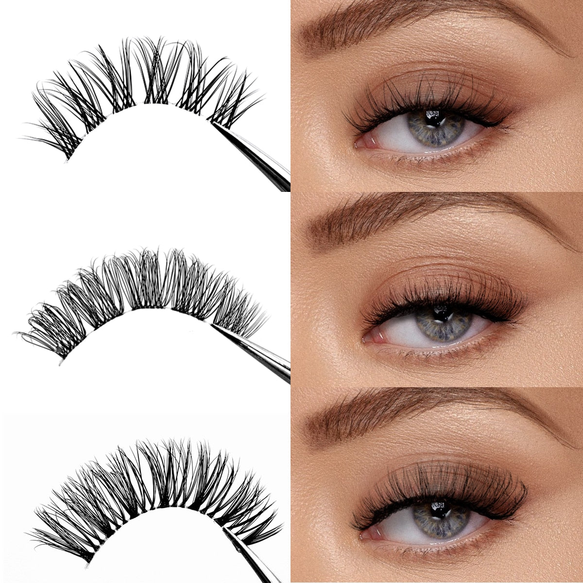 Manga Lashes 10 Pairs 3D Clear Band Lashes Natural Look Wispy Mink Eyelashes Fluffy Cat Eye Lashes Pack Fake Eyelashes