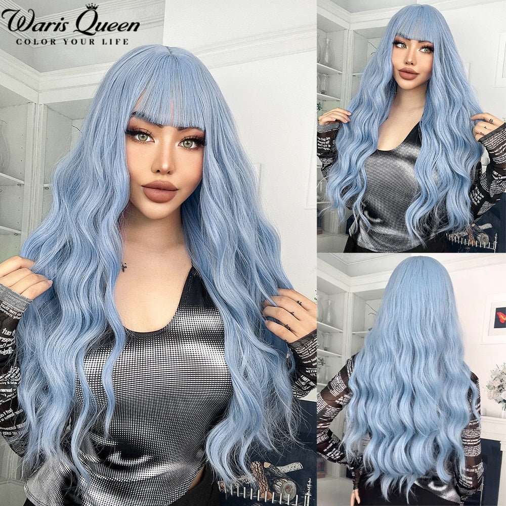 Long Wavy Ombre Black White Synthetic Wigs for Women Heat Resistant Natural Middle Part Cosplay Party Lolita Daily Hair Wigs