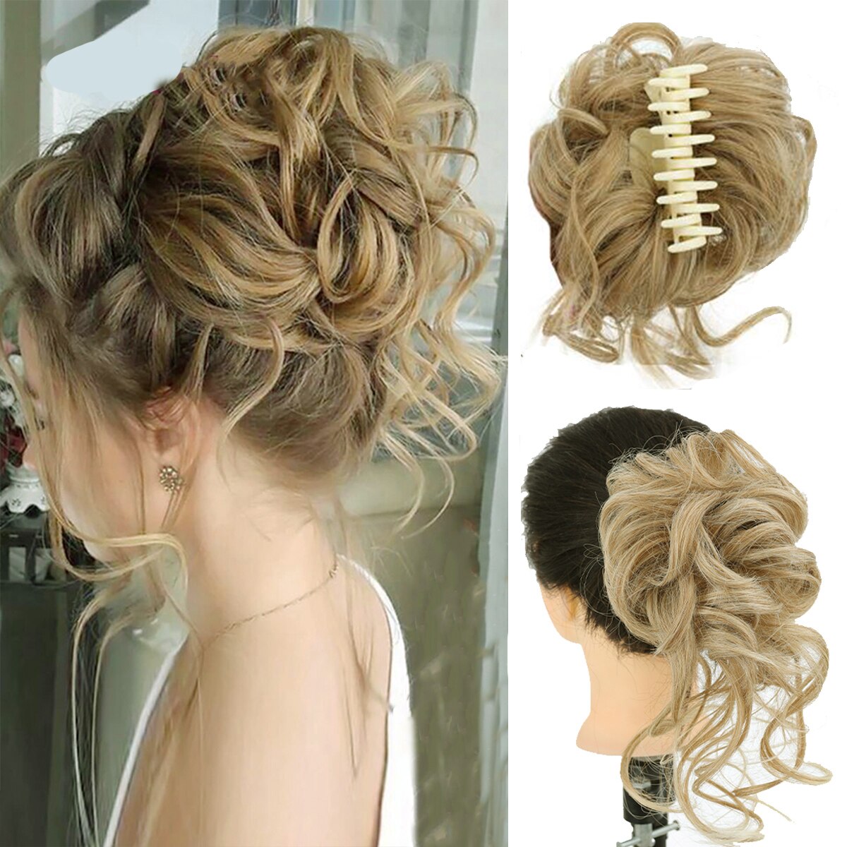 Synthetic Claw Chignon Clip in Hair Bun Messy Curly Hair Hairpieces Natural Wavy Curly Combs add Hair Volume for Women