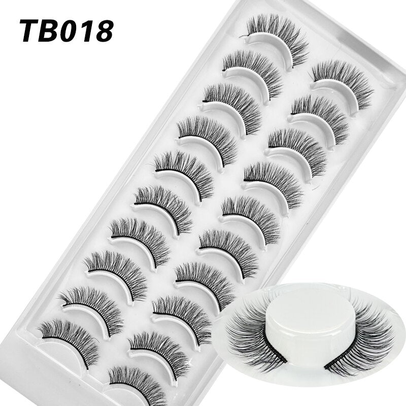 10 Pairs Natural 3d Faux Mink False Eyelashes Dense Curls Slim Short Lashes Cosplay Dramatic Eyelashes