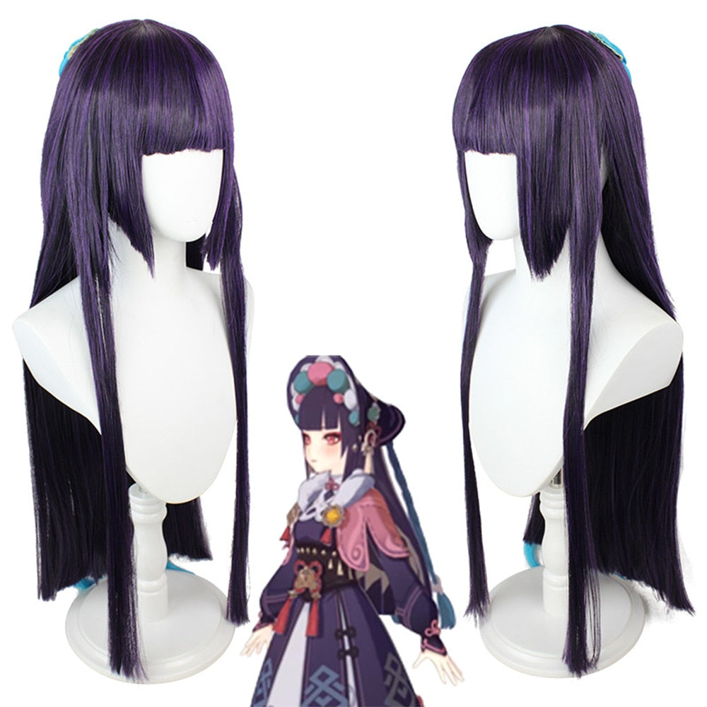 Genshin Impact Yun Jin Long Wig With Braids Cosplay Costume Long Straight Hair With Bangs Synthetic Wig Halloween Party Wig