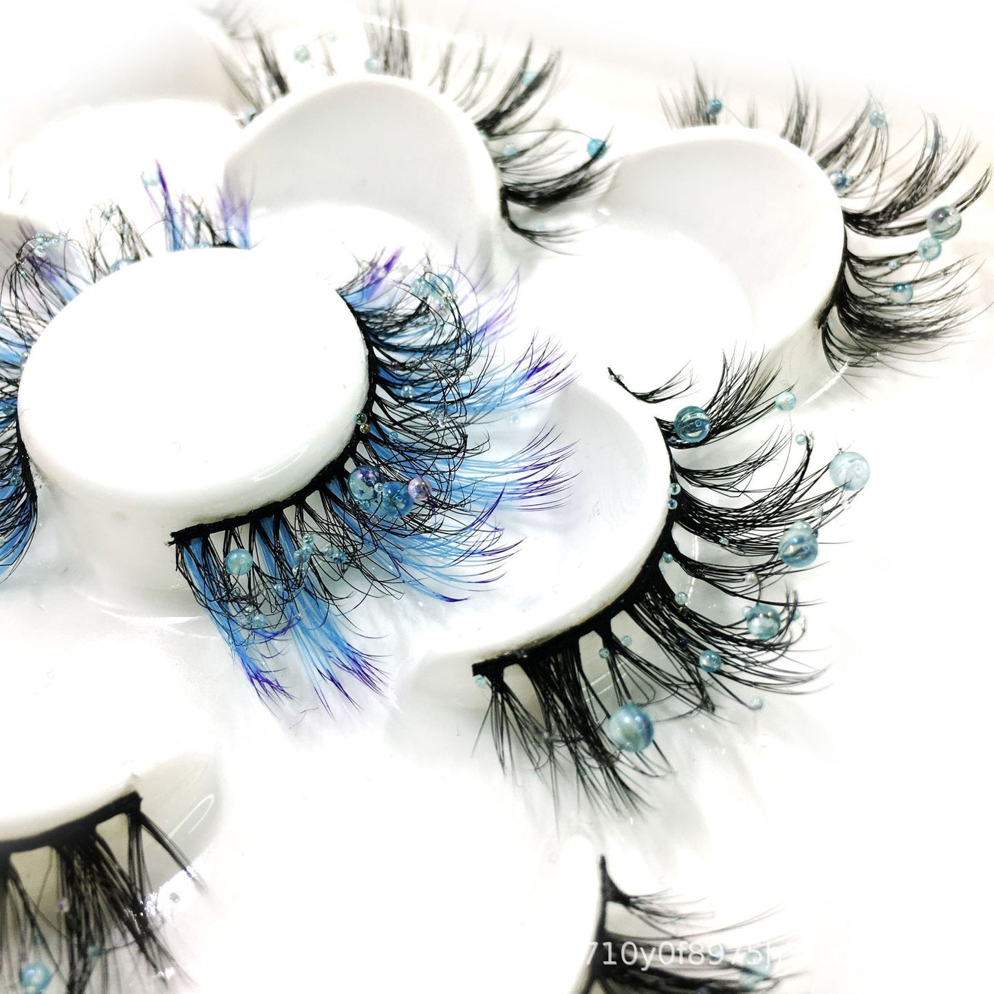 1/5Pairs Colorful Rhinestones False Eyelashes Handmade Glitter Thick Fake Eyelashes Mermaid Tears Pearl Lashes Extension