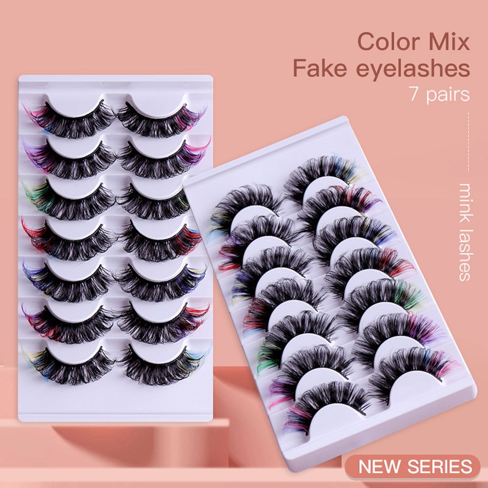 1/7Pairs Colored False Eyelashes Fluffy Curly Russian Strip Eyelashes Mix Pink Blue Lashes DD Curl