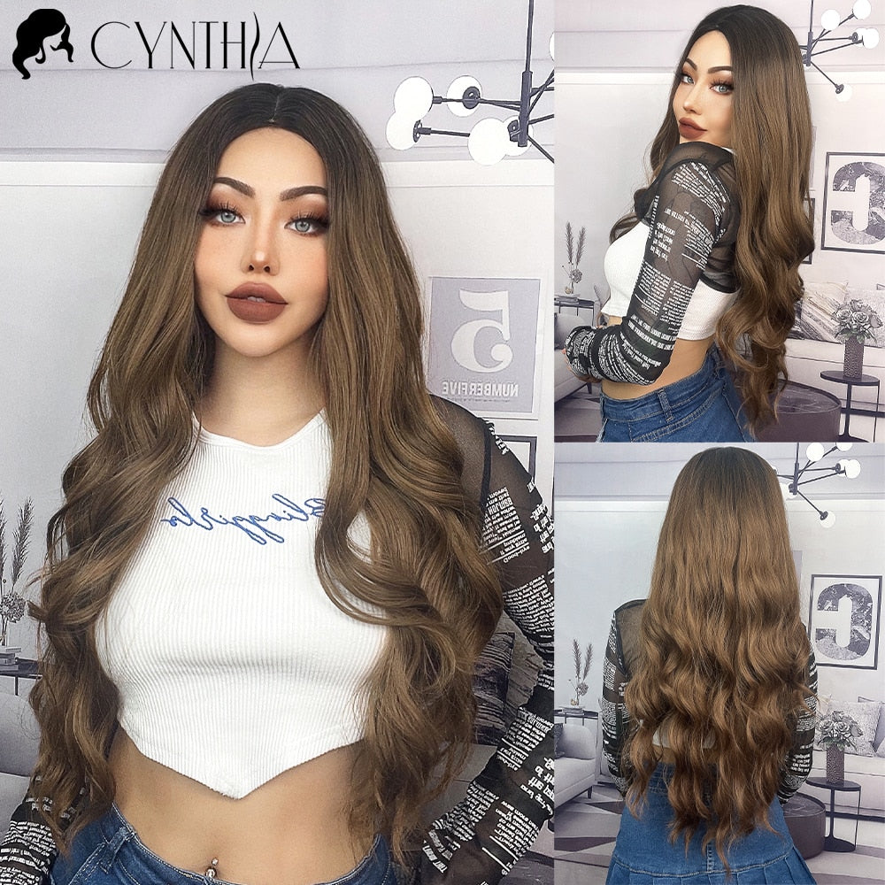 Blonde Synthetic Wig for Woman Long Body Wave Hair Cosplay Lolita Party Natural Heat Resistant Wigs Fiber Daily Hair