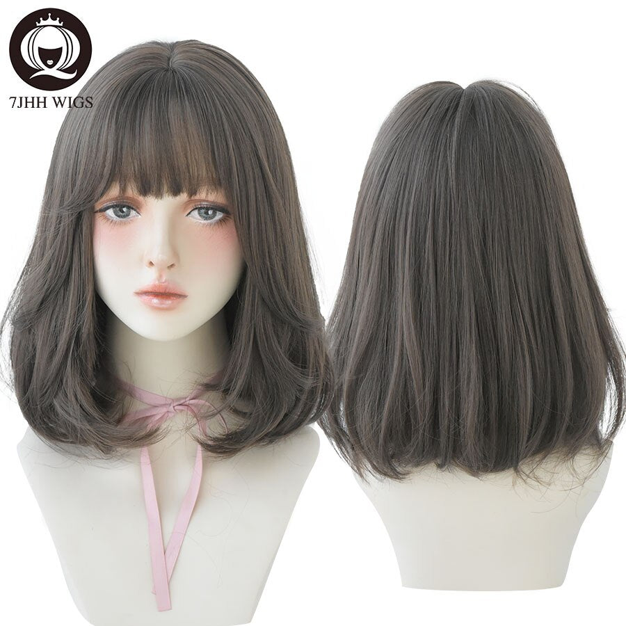 WIGS Black Short Bob Wig for Girl Daily Wear Synthetic Wig Natural Supple Summer Heat resistant Wig With Bangs
