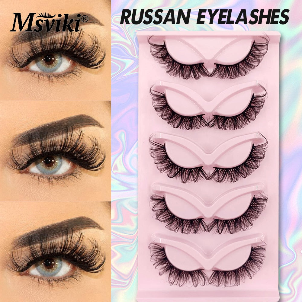 3D Lash Extension Supplies 5 Pairs Reusable DD Curl Russian Strip Lashes Box Packaging 5D Thick Natural False Eyelashes