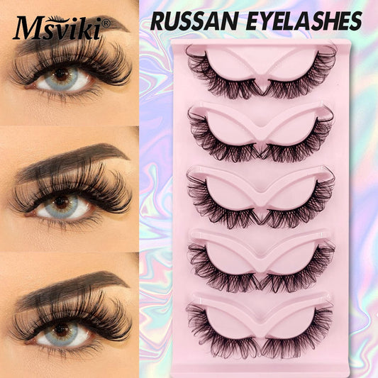 3D Lash Extension Supplies 5 Pairs Reusable DD Curl Russian Strip Lashes Box Packaging 5D Thick Natural False Eyelashes