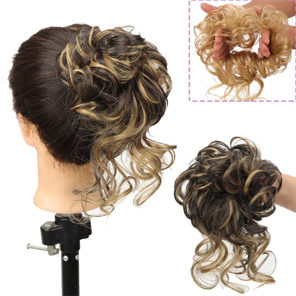 Synthetic Hair Bun Messy Scrunchies Hairpiece Accessories Claw Clip Chignon Curly Fake Hair Elastic Hair Band for Women
