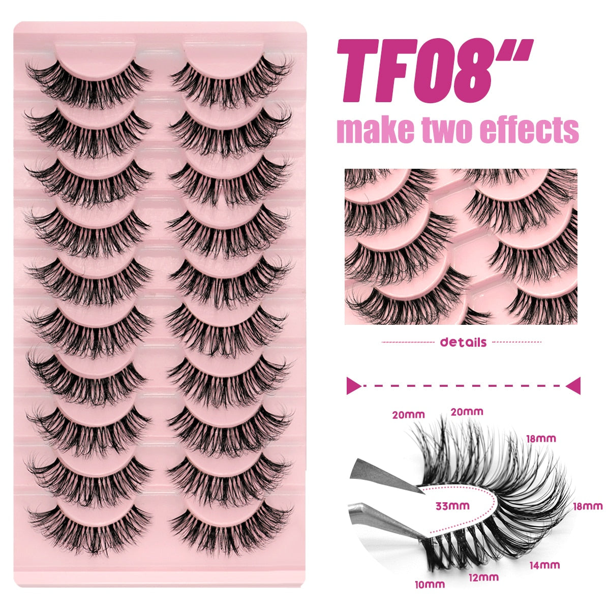 Manga Lashes 10 Pairs 3D Clear Band Lashes Natural Look Wispy Mink Eyelashes Fluffy Cat Eye Lashes Pack Fake Eyelashes