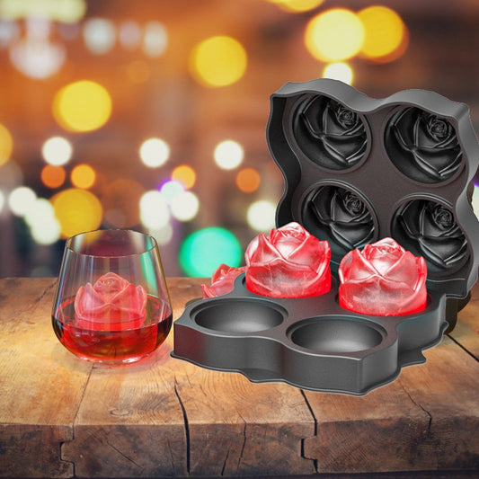 Luxury Rose Shape Ice Mold Chocolate Mold with Lid Refrigerator Silicone Home Reusable Bar Party Cool Whiskey Ice Cream Bar Tool