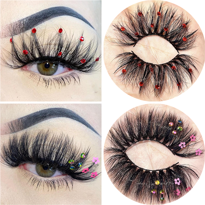 8D Diamond Glitter Lashes Faux Mink 25MM Fluffy Color Streaks Cosplay Eyelashes