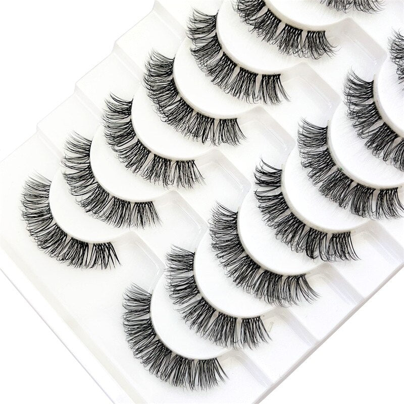 10Pairs Transparent Band Lashes Natural Long 3D Faux Mink False Eyelashes Handmade Fluffy Volume Eye Lash Cilios