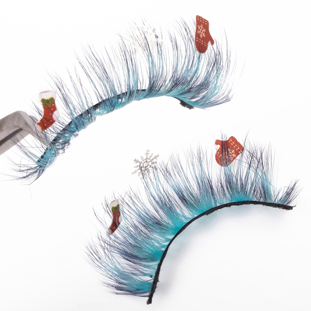 Faux Mink Lashes with Christmas Cartoon 3D False Eyelashes Christmas Party Makeup 25MM Eyelash Charming Colored Glitter