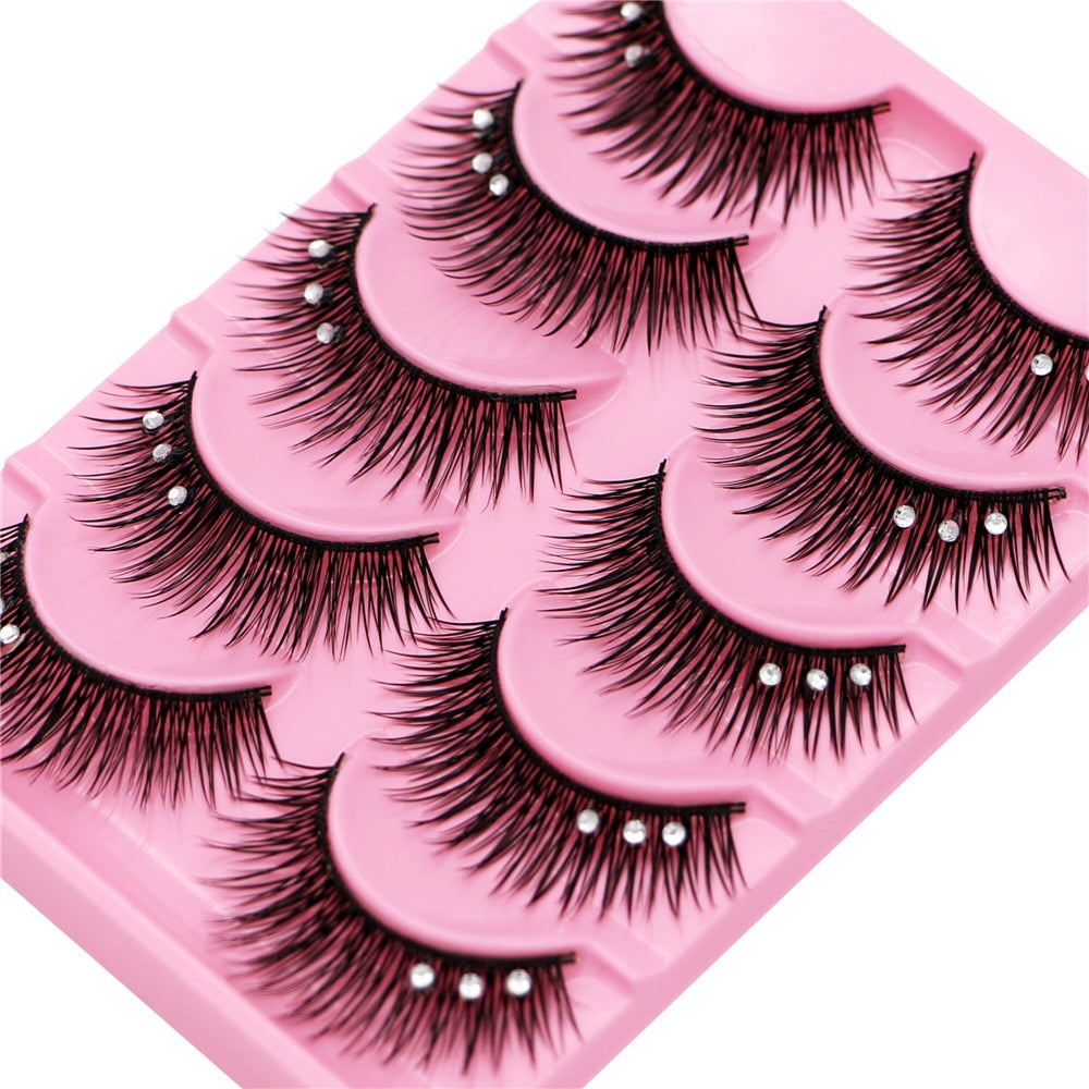 5 pairs Stage catwalk eyelash color flash drill performance Bushy three drill of fake eyelashes false lashes