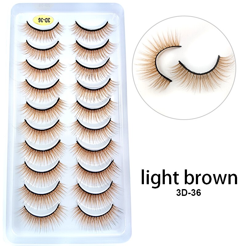 10Pairs Red Blue Brown White 3D Colored False Eyelashes Vegan Silk Makeup Rainbow Cilias Colorful Fake Lashes