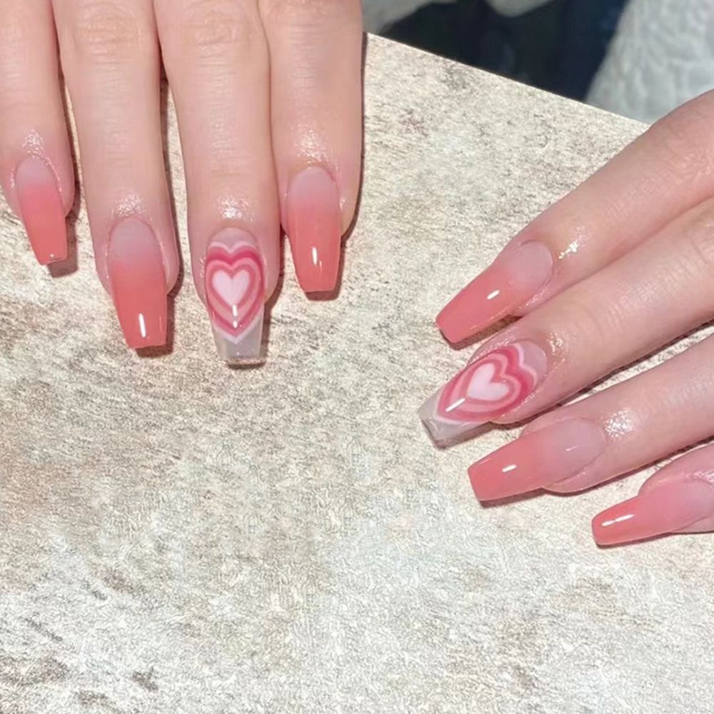 24 Pcs Artificial Wavy Line Long Round Almond False Nails Wearable French Fake Nails Full Cover Nail Tips Press On Nails