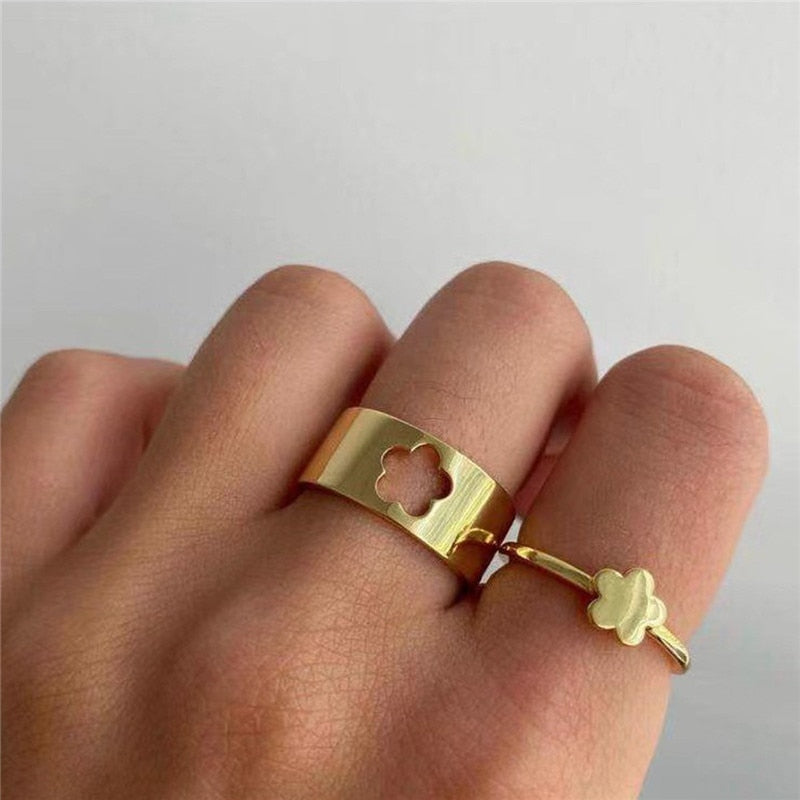 Vintage Bohemian Butterfly Gold Color Ring Sets Zircon Flower Leaf Open Rings for Women Simple Knuckle Accessories
