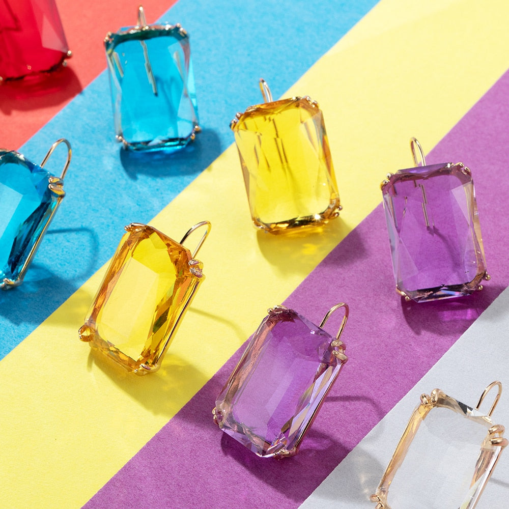 Transparent Resin Pendant Hanging Earring Bohemia Trendy Geometric Square Acrylic Drop Dangle Earrings Jewelry