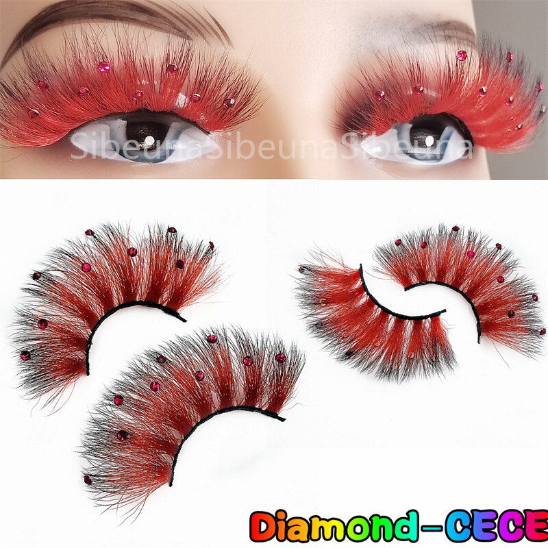 8D Diamond Glitter Lashes Faux Mink 25MM Fluffy Color Streaks Cosplay Eyelashes