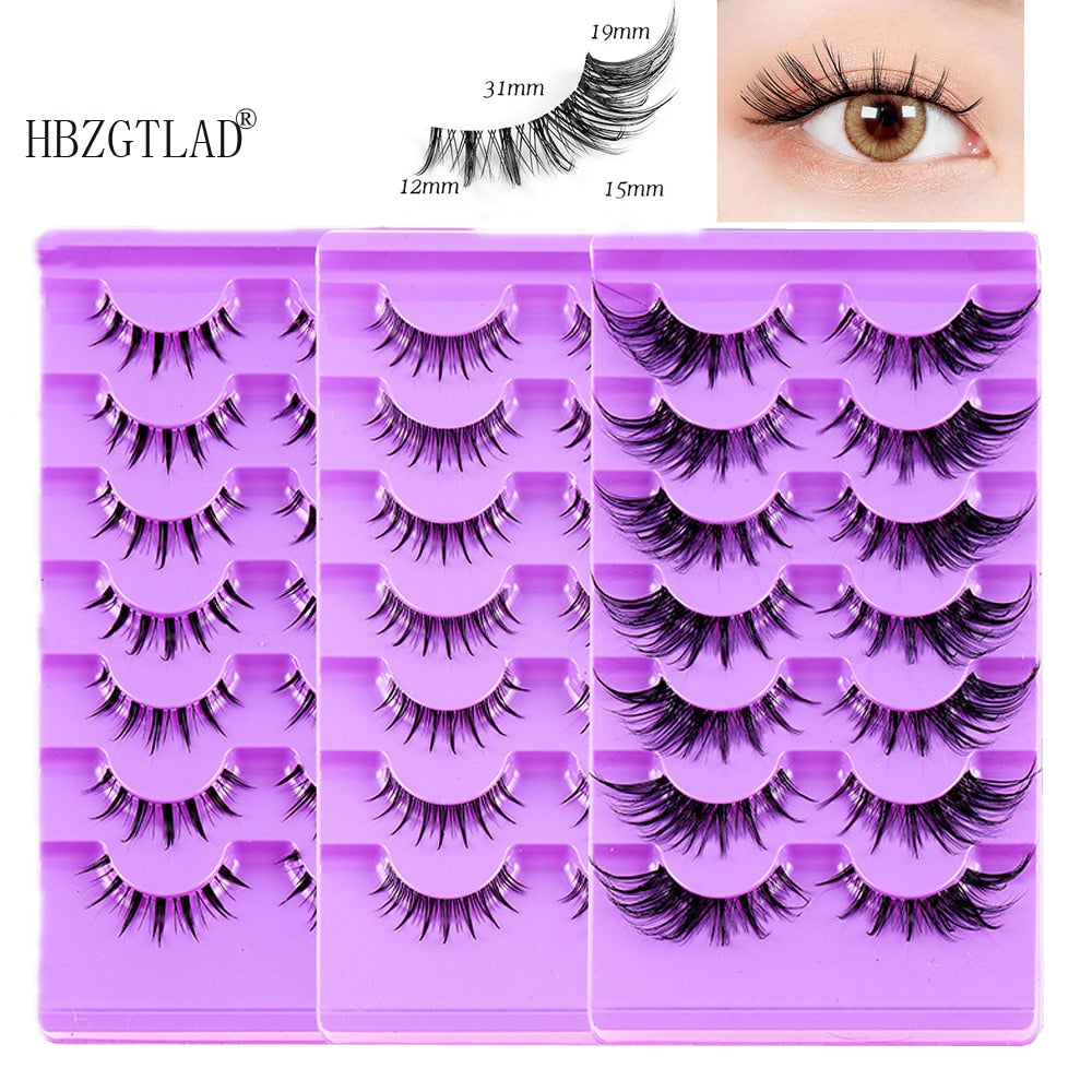 Cat Eye Lashes 7 Pairs Natural Fluffy Messy False Eyelashes Dramatic Invisible Band Foxy Faux Mink Lashes Faux Cils