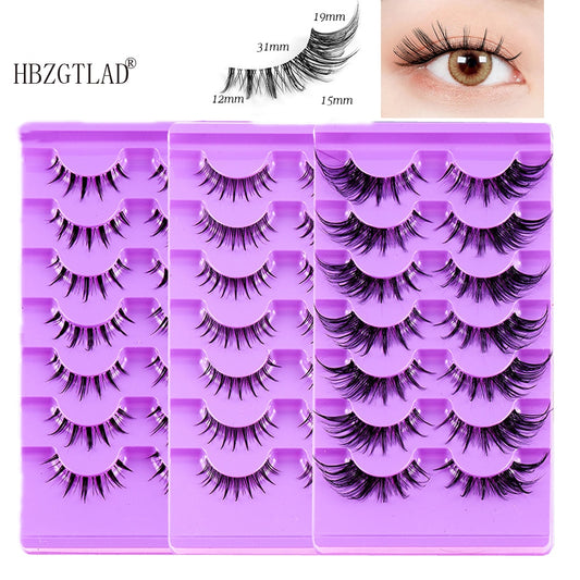 Cat Eye Lashes 7 Pairs Natural Fluffy Messy False Eyelashes Dramatic Invisible Band Foxy Faux Mink Lashes Faux Cils