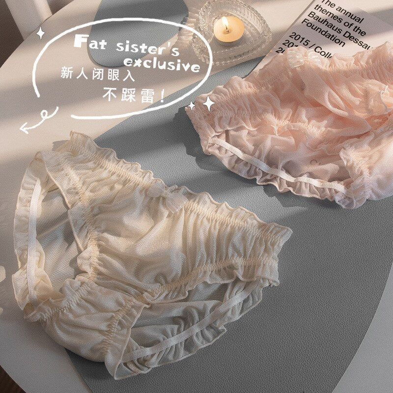 Ladies Plus Size Panties Girl Sweet Ruffle Solid Color Panties Ice Silk Cute Multicolor Women Panties Sexy Lace Panties