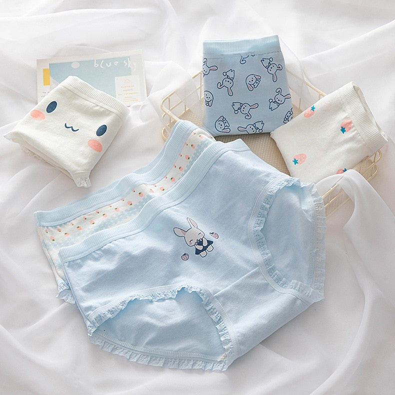 5Pcs/Set Cotton Underwear For Women Panties Cute Love Briefs Mid Waist Seamless Breathable Underpants Lingerie