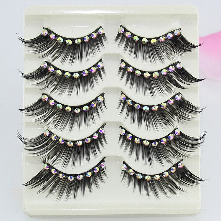 diamond eyelashes thick long eyelashes stage eyelashes exaggerated false eyelashes 5 pairs of boxed