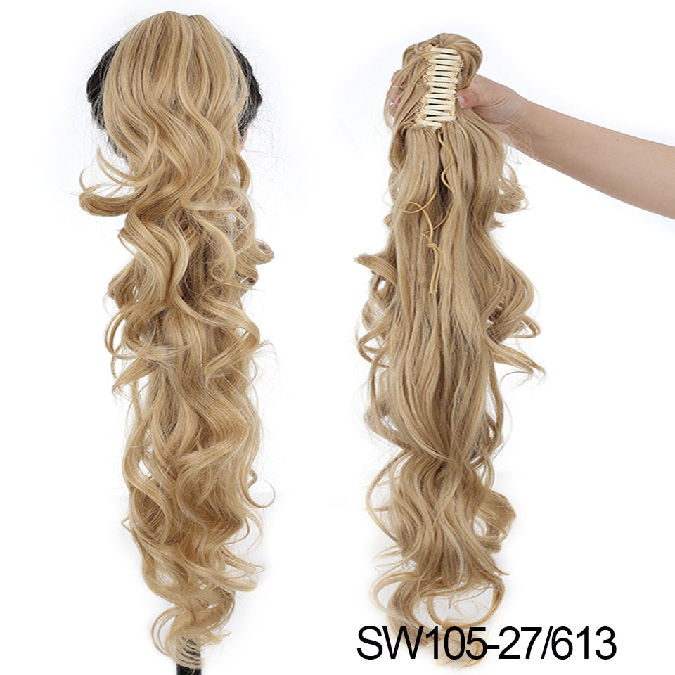 Synthetic Claw Clip Ponytail Extension Wavy Ponytail Long Straight Hair Ponytail Extension Clip Type Ladies Wig