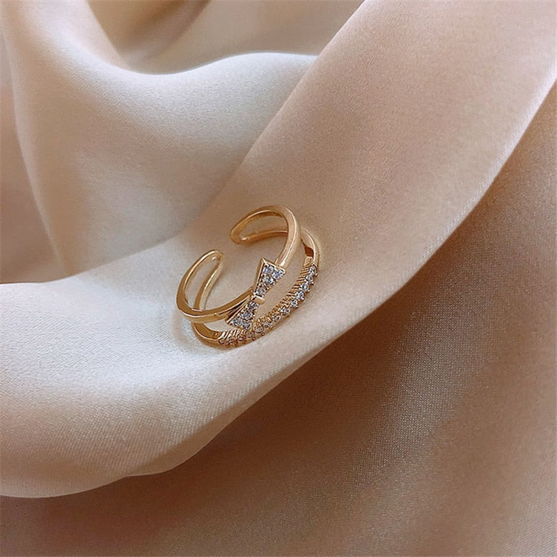 Luxury Gold Color Pearl Zircon Rings Vintage Sexy Open Joint Elegant