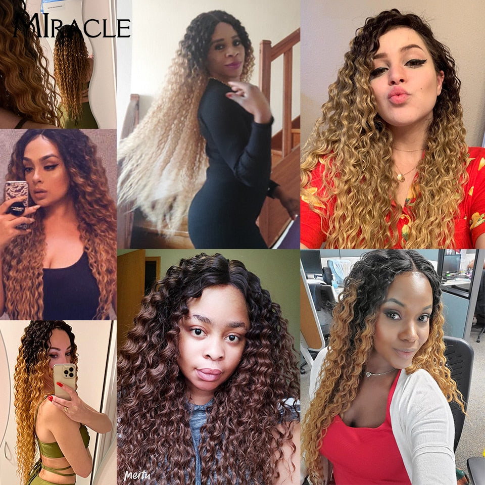Synthetic Lace Wig Curly 30Inch Afro Kinky Curly Lace Natural Wave Blonde Wig High Temperature Fiber Hair