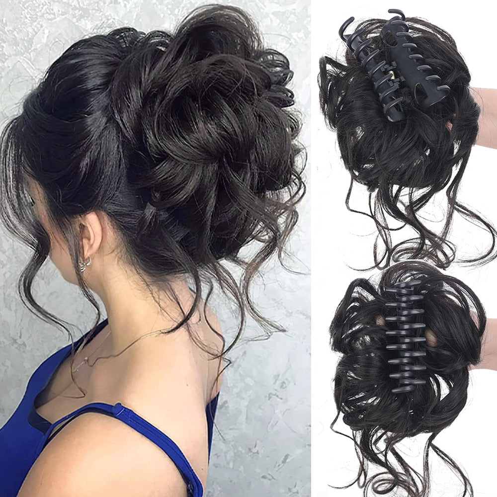 Synthetic Hair Bun Messy Scrunchies Hairpiece Accessories Claw Clip Chignon Curly Fake Hair Elastic Hair Band for Women