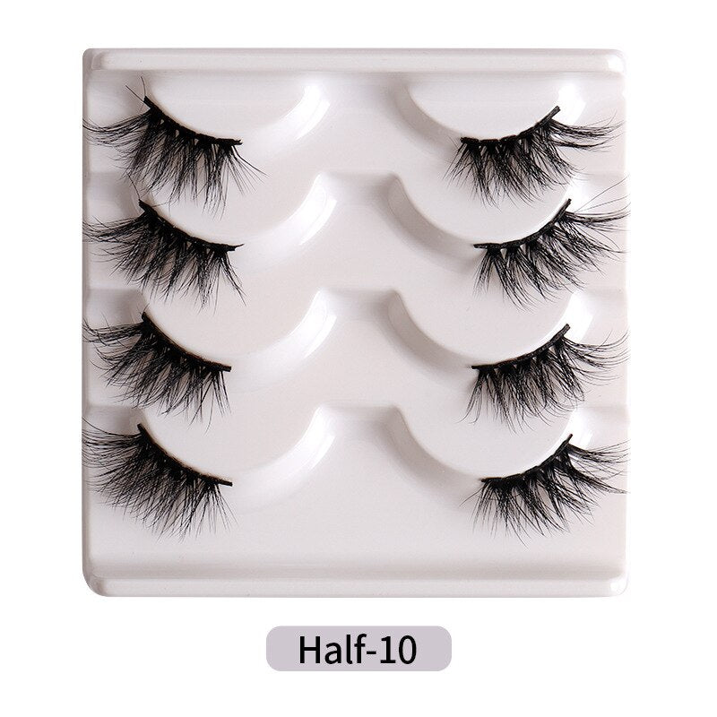 4Pairs Half Lashes 3D False Eyelash Half Mink Eyelash Messy Cross Short Natural Fake Eyelashes Winged Lashes