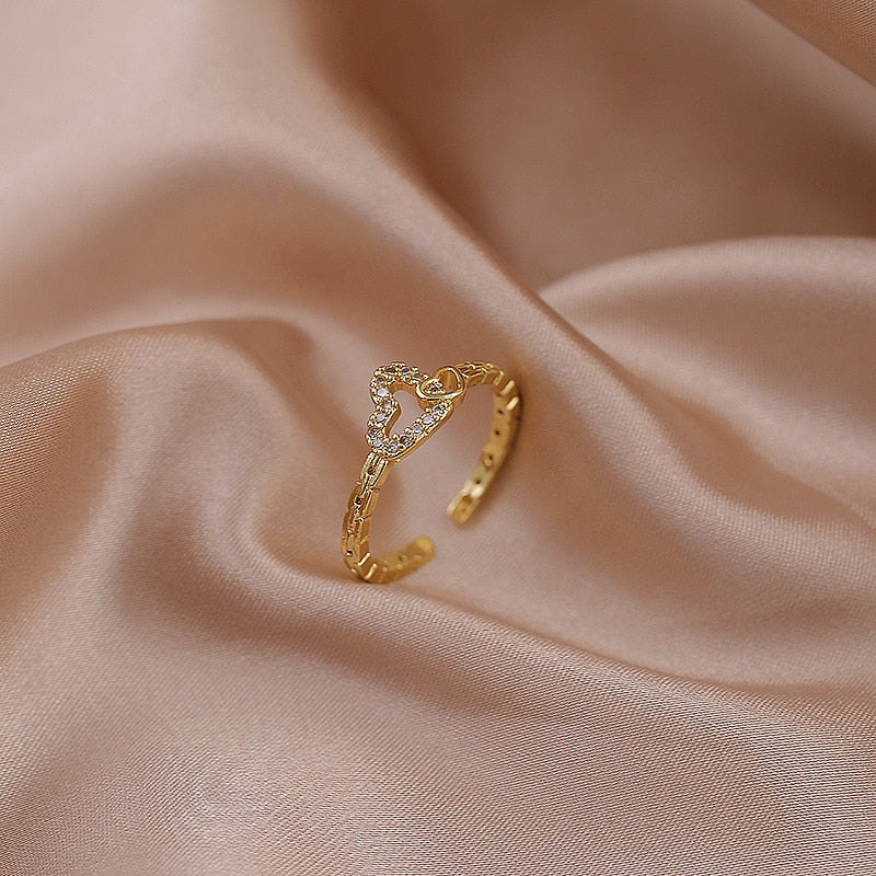 Luxury Gold Color Pearl Zircon Rings Vintage Sexy Open Joint Elegant