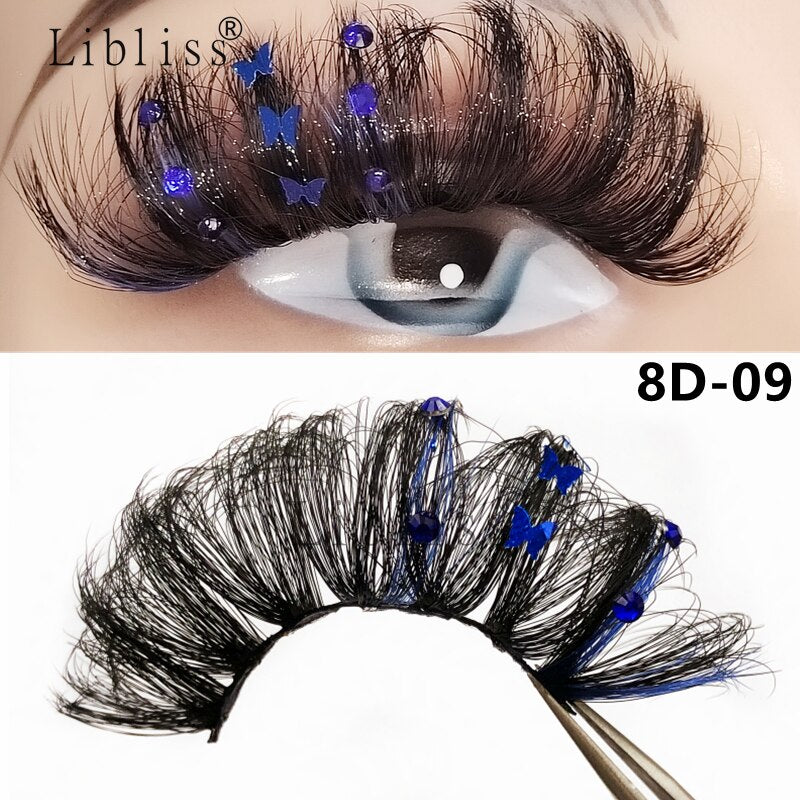 Natural/Long Glitter Shimmery Butterfly Eyelashes 25mm HandMade Full Strip Faux Mink Lashes With Butterflies