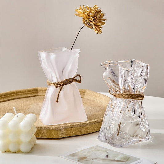 Transparent Glass Flower Vase Home Decoration Accessories Luxury Art Hydroponic Floral Bottle Room Decor
