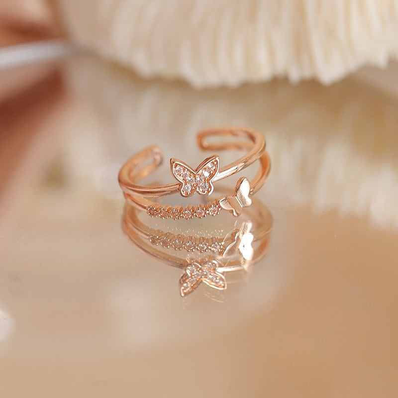 Luxury Gold Color Pearl Zircon Rings Vintage Sexy Open Joint Elegant