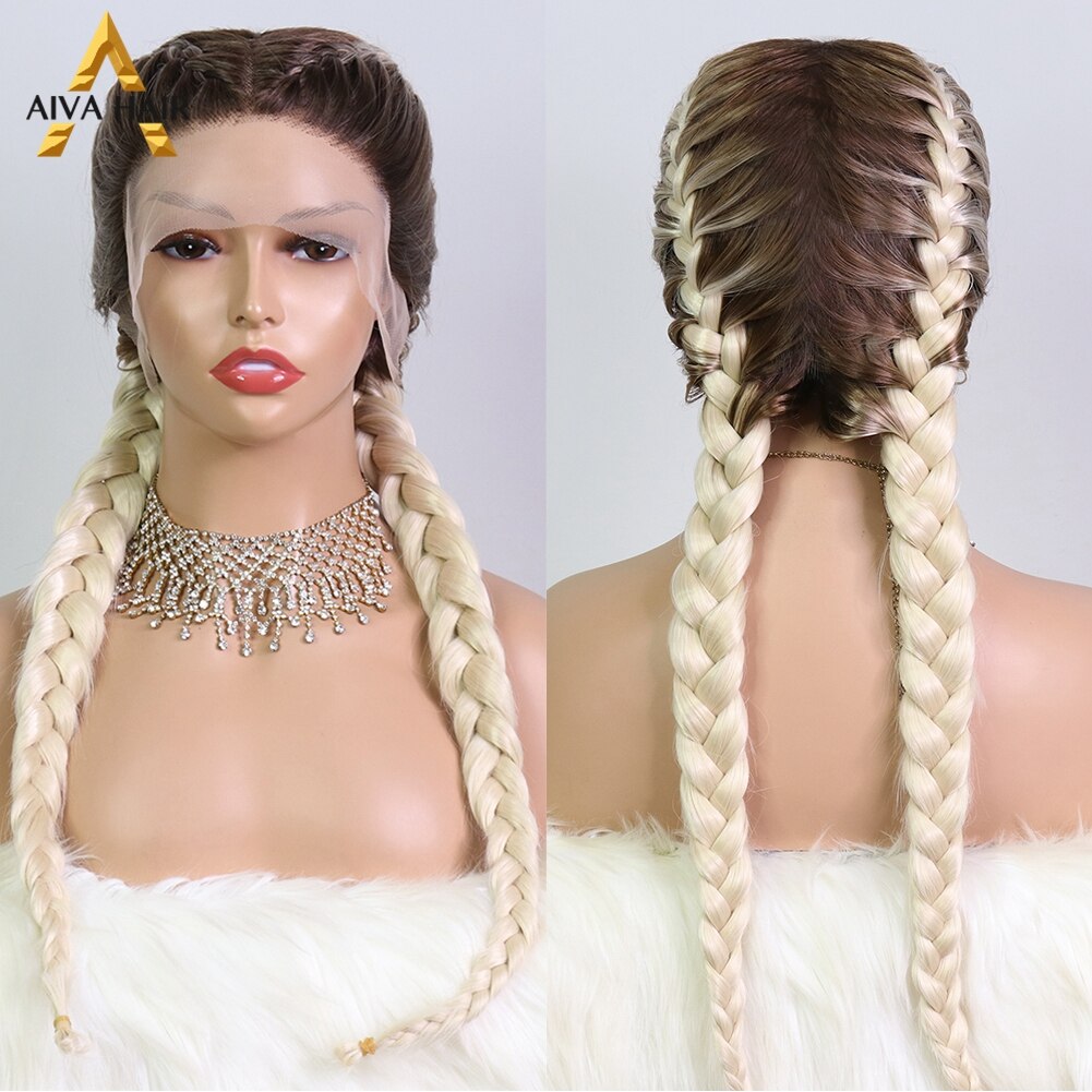 Heat Resistant Synthetic Box Braid Wig Ombre Orange Blonde Synthetic Lace Front Wig Cosplay Braided Wigs